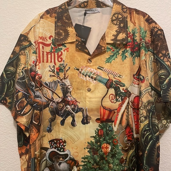 NWT Hawalili short sleeve button down Cool Santa Xmas/Holiday shirt, size 2XL - Picture 2 of 14